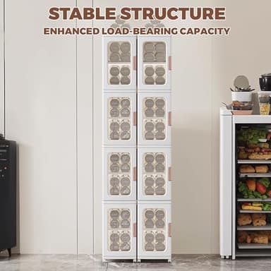 Lacusmall Tall Narrow Storage Cabinet with Movable Wheels, Adjustable Shelves & Magnetic Doors – Foldable Slim Plastic Organizer for Bathroom, Kitchen, Laundry, Ideal for Small Spaces(4-Tier,White) - Image 5