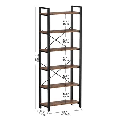 IRONCK Bookshelf 6-Tier Ladder Shelf 110lbs Display Shelf Vintage Industrial Style Bookcase for Home Office, Living Room - Image 6