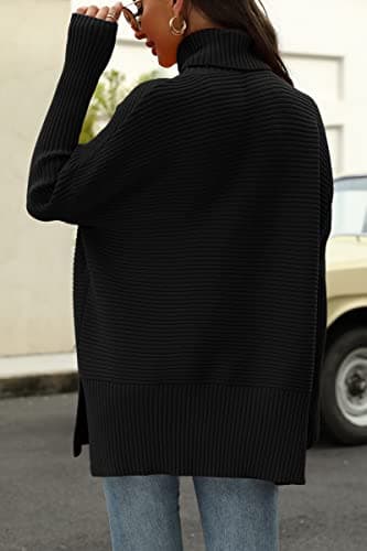 EFAN Women's Turtleneck Oversized Sweaters Fall Outfits Clothes Trendy Long Pullover Knit Winter Tunic 2025 Black M - Image 5