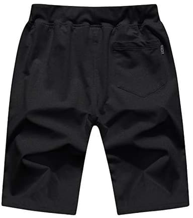 QPNGRP Mens Shorts Casual Drawstring Zipper Pockets Elastic Waist Black 38 - Image 2