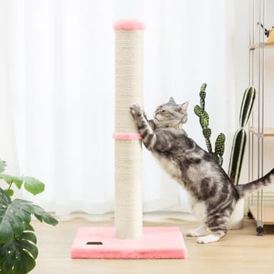 Karolpar 34inch Cat Scratching Post with Natural Sisal Rope 4.3Inch Large Diameter Scratcher Post Tree for Indoor Cats Pink - Image 5