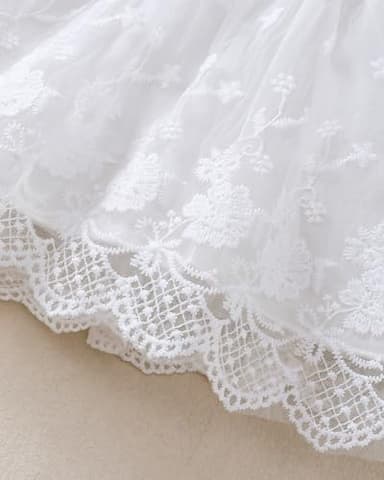 Renotemy Baby Girl Tulle Tutu Dress White Lace Sleeveless 1st Birthday Dress for Baby Girl Shower Gifts Boho Fairy Baptism Princess Wedding Birthday Party Dresses with Flower Headband 12-18 Months - Image 4