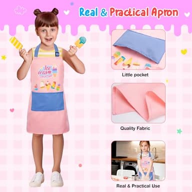 Meland Ice Cream Toy - Wooden Ice Cream Play Set with Aprons, Pretend Play Toys with Play Food, Wooden Play Store Toys for Toddlers, Kids Toys & Gift for Girls Boys Age 3 4 5 6 7 Years Old - Image 5