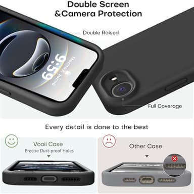 Vooii Compatible with iPhone 16e Case, Liquid Silicone Upgrade [Camera Protection] [Soft Anti-Scratch Microfiber Lining] Shockproof Phone Case for iPhone 16e 6.1 inch - Black - Image 3