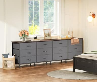 Huuger 70 Inch Dresser for Bedroom, TV Stand for 65, 75, 80 Inch TV, 12 Drawer Long Dresser, Large Storage Organizer Unit, Wide Chest of Drawer with Storage, Fabric Drawer for Living Room, Dark Grey - Image 9