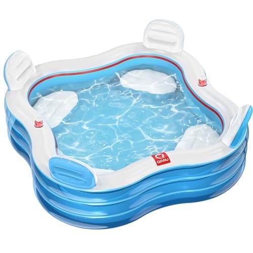 QPAU Inflatable Swimming Pool, Full-Sized Blow Up Pools with Seats and Backrests, Kiddie Pool for Outdoor & Backyard, for Family Summer Time Fun, Jelly Blue - Image 1
