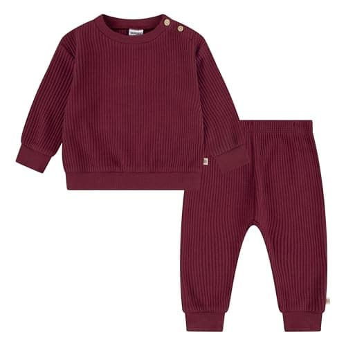 Huggies Waffle Knit Crewneck Sweatshirt and Pants 2-Piece Outfit Set - Image 1