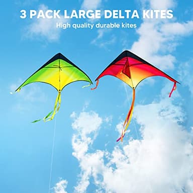 JOYIN 3 Packs Large Delta Kite Red, Green and Purple, Easy to Fly Huge for Kids and Adults with 262.5ft String, Large Delta Beach Kite for Outdoor Games and Activities - Image 6