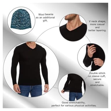 MERINNOVATION Merino Wool Base Layer-Mens 100% Merino Wool Long Sleeve Thermal Shirts for Hiking Hunting,lite,Midweight+Wool Accessory Included, Black 250 XL - Image 3