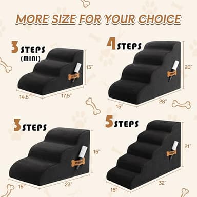 Dog Stairs, Romrol Dog Steps Ramp for High Bed and Couch, Dogs Ramp with Durable Non-Slip Waterproof Fabric Cover, Pet Stairs for Small Dogs and Cats or Pets Joints, 4-TiersBlack - Image 2