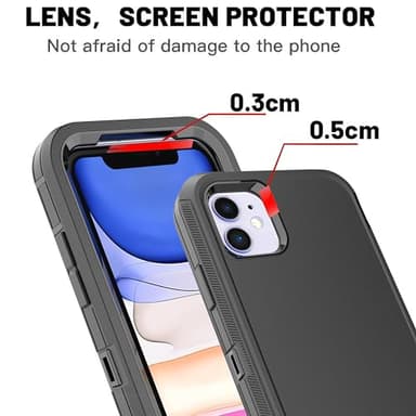 KaiMai for iPhone 11 Case with Explosion-Proof Film[2 Pack],3 in 1 Shockproof TPU Hard PC Bumper Drop-Proof Shell for iPhone 11,Black - Image 6
