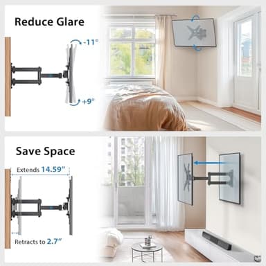 Pipishell Full Motion TV Monitor Wall Mount Bracket Swivel Tilt Extension Rotation for Echo Show 21/15 and Most 13-42 Inch LED LCD Flat Curved Screen TVs & Monitors, Max VESA 200x200mm up to 44lbs - Image 4