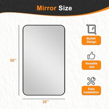 Delma Black Framed Bathroom Vanity Mirror for Over Sink, 50x30 Inch High-Definition Wall Mirror with Horizontal/Vertical Hanging, Durable Rust-Resistant Bathroom Mirror for Modern Decor (Black) - Image 8