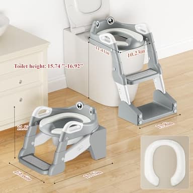 TuckInn Potty Training Seat, Toddler Toilet Seat for Little Boys Girls, Potty Training Toilet with Urinals, Toddler Step Stool Ladder and Splash Guard (Gray) - Image 2