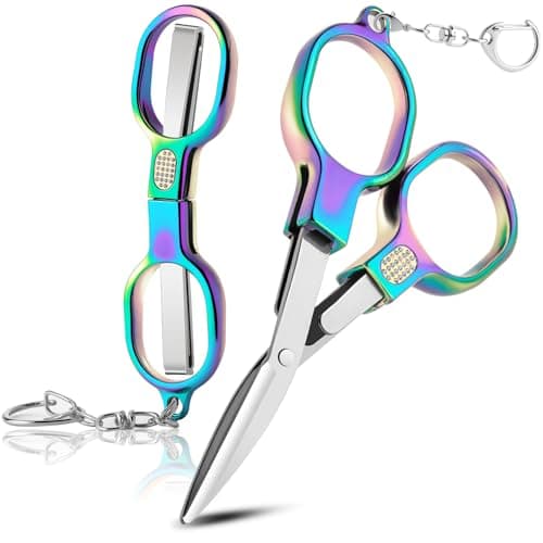 2 Pcs Folding Stainless Steel Portable Mini Travel Scissors, Safety Foldable Pocket Badge Small Scissors All Purpose with 2 Keychain for Travel, Home, Office, Craft, Sewing, Nurse Accessories (Color) - Image 1