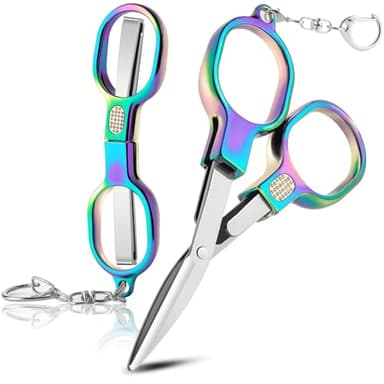 2 Pcs Folding Stainless Steel Portable Mini Travel Scissors, Safety Foldable Pocket Badge Small Scissors All Purpose with 2 Keychain for Travel, Home, Office, Craft, Sewing, Nurse Accessories (Color) - Image 1