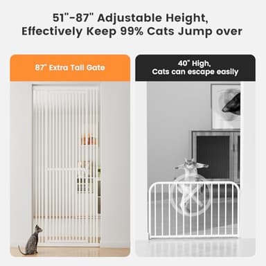 Gardner Pet 51"-87" Extra Tall Cat Gate for Doorway, 27.56"-37" Wide Included 4 Extension Kits, No Drilling Pressure Mount Kit Full Door Gate for Dogs (White, 51"-87" High) - Image 3