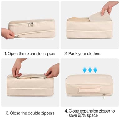 Compression Packing Cubes, Expandable Luggage Organizer Bags, Hanke Packing Cubes for Travel, Double Zipper Durable Travel Packing Organizers for Suitcase Backpack and Carry-On (7 Pack,Off White) - Image 7