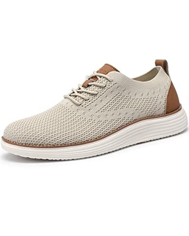 VILOCY Men's Casual Dress Sneakers Oxfords Business Shoes Lace Up Lightweight Comfortable Breathable Walking Knit Mesh Fashion Sneakers Tennis Beige,EU42.5 - Image 2