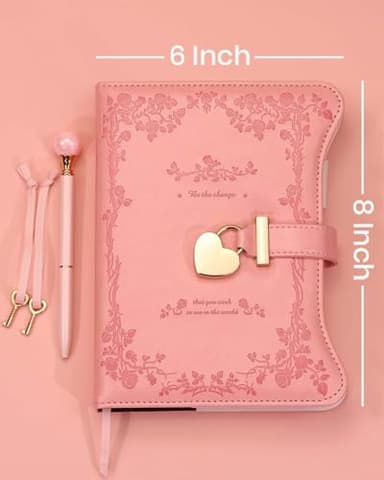 Hoci Poci Diary with Lock and Keys for Girls Gift Ideas, 360 Gold Edged Pages Journal for Women, B6 Refillable Notebook for Writing with Pen and Bookmark (Garden Pink) - Image 4