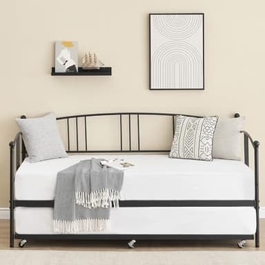 IDEALHOUSE Daybed with Trundle, Metal Twin Size Day Bed, Trundle Bed Twin with Heavy Duty Steel Slats Platform for Living Room, Bedroom and Guest Room, Black - Image 3