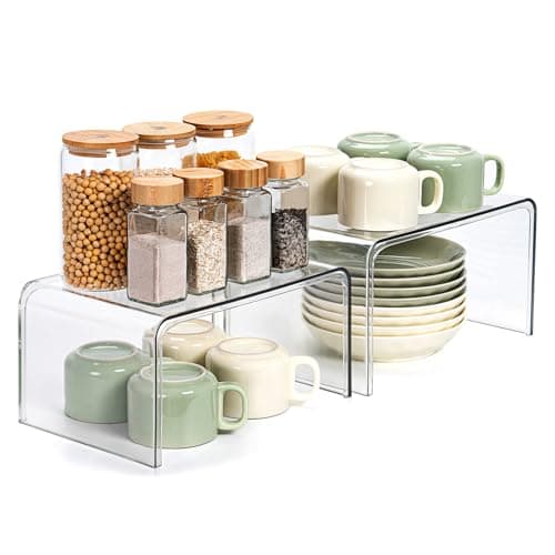 Clear Cabinet Organizer, Shelf Organizer Set of 2 for Kitchen Pantry Organizers and Storage, Display Cabinet Shelf Room Decor Countertop Desk Shelves, Patented Spice Organization for Cabinet - Image 1