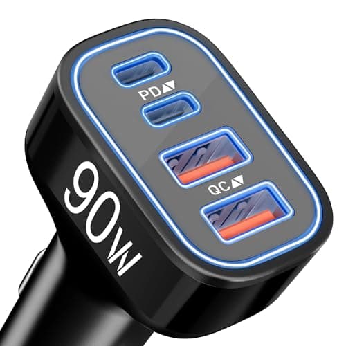 USB C Car Charger, 4-Port 90W Super Fast Car Phone Charger Accessories Dual 45W USB-C & USB-A Cargador Carro Adapter Cigarette Lighter for iPhone 17 16 15 14 13 12 11, Galaxy S25 S24, Tablet, Android - Image 1