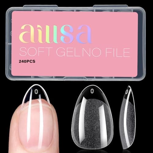AILLSA Short Almond Nail Tips Pre-Shaped Acrylic Nail Tips Half Matte Full Cover Nails Tips Clear Gelly Press on Flase Tip Nail for Extension Nail Manicure Home DIY 240PCS 15Sizes - Image 1