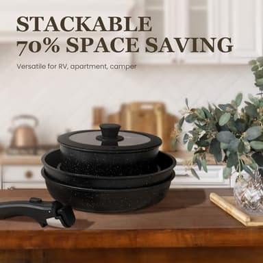 KIKCOIN 24 Pack Pots and Pans Set Non Stick, Detachable Handle Cookware Set, Induction RV Kitchen Cooking Set with Removable Handle, Frying Pans, Egg Pan - Dishwasher/Oven Safe, PFOA Free - Image 6