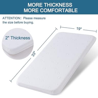 Amzreine Baby Bassinet Mattress Pad, 33" x 19" x 2" Dual Sided Gel Memory Foam Mattress with Breathable Removable Soft Cover Fit for ANGELBLISS 3 in 1/BabyBond/Cowiewie/Jimglo Baby Bassinet - Image 2