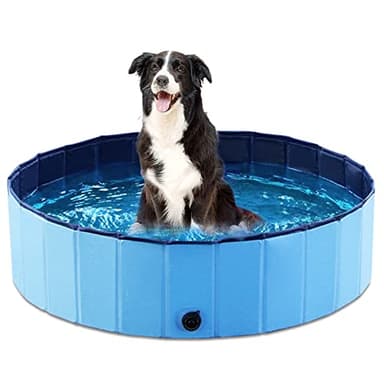 Jasonwell Foldable Dog Pool Collapsible Hard Plastic Dog Swimming Pool Portable Kiddie Pool Pet Pool Doggie Wading Pool Bath Tub for Puppy Small Medium Large Dogs Cats and Kids 39.5" - Image 1