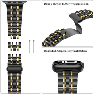 Tasikar Band Compatible with Apple Watch Band 42mm(Series 11/10) 41mm 40mm 38mm Men Women Strap Stainless Steel Metal Bracelet Compatible with iWatch SE Series 11 10 9 8 7 6 5 4 3 2 1, Black-Gold - Image 6