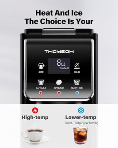 TWOMEOW Coffee Maker Hot & Iced With Bold Setting,Single Serve Coffee Maker For K Cup And Grounds,52 Oz Removable Water Tank,6-14 Oz Brew Sizes,One Cup Kcup Coffee Machine With Reusable Filter,(Black) - Image 2