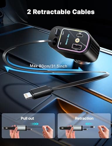 Starlight Retractable Car Charger with Retractable Cables, Starlight in Car Roof 4 in 1 Super Fast USB C Car Phone Charger, 2 USB Ports Starry Sky Adapter, Compatible with iPhone 17 16 15 14, Galaxy - Image 5