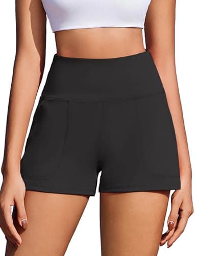 PINSPARK Workout Shorts Women Wide Leg Soft Athletic Shorts Loose Running Shorts with Pockets 2.5" Yoga Short Black M - Image 1