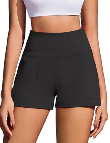 PINSPARK Workout Shorts Women Wide Leg Soft Athletic Shorts Loose Running Shorts with Pockets 2.5" Yoga Short Black M - Image 1