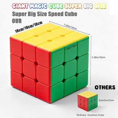 Giant Magic Cube, 18CM Big 3x3 Speed Cube Color-Matching 3D Sensory Puzzle Box Super Large Birthday Christmas Stocking Stuffers Gift for Kids Adults Fidget Toy Brain Teasers Cubing Classroom Speed Toy - Image 2