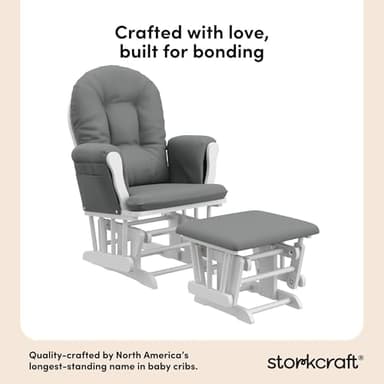 Storkcraft Premium Hoop Glider & Ottoman (White/Gray) — GREENGUARD Gold Certified Nursery Glider, Solid Wood Craftsmanship, Smooth-Gliding Nursery Chair and Ottoman, Award-Winning - Image 5