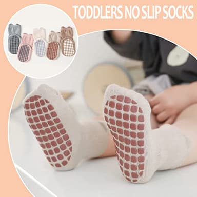 TRUEHAN 5 Pairs Toddler Non Slip Socks with Grips Baby Socks for Kids Girls Boys （5 Pairs Animal A，6-12 months） - Image 4