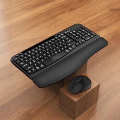 Wireless Keyboard and Mouse Combo, Wave Keys Full-Sized Ergonomic Keyboard with Cushioned Plam Rest, Phone Holder, Comfortable Natural Typing, 2.4G Cordless Set for Computer, Laptop, PC, Mac, Windows - Image 9