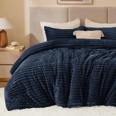 BEDELITE Fleece California King Comforter Set -Super Soft & Warm Fluffy Navy Blue Bedding, Luxury Fuzzy Heavy Bed Set for Winter with 2 Pillow Cases - Image 1