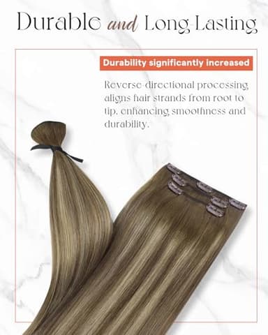 Sunny Hair Clip in Hair Extensions Straight Human Hair Clip in Extensions Remy Clip in Hair Extensions Real Human Hair Extensions Clip ins Ombre Walnut Brown to Light Brown Blonde 20 - Image 7