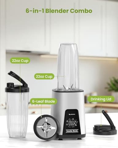 Lampick Blender for Smoothie, 900W Personal Blender for Shakes and Smoothies with 2 * 22oz BPA Free Portable Cups, Small Juicer for Protein Shake, Baby Food, Frozen Drink - Image 8