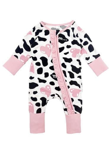 Bow Dream Baby Girl Clothing Footies Bamboo Rayon Baby Girl Clothes Baby Romper Jumpsuit Newborn-24 Months Pink Blue Flower Cow 3-6 Months - Image 2