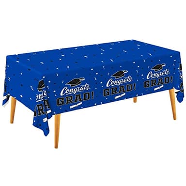 Graduation Decorations 2025, Gongrats Grad Tablecover for Graduation Party Supplies, 3 pcs Class Blue Table Cloths, 54"x108" - Image 1