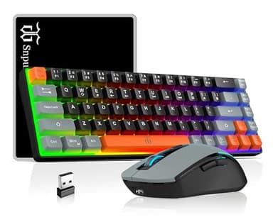 Snpurdiri 60% Wireless Gaming Keyboard and Mouse Combo,Rainbow Backlit Rechargeable 2000mAh Battery,Mini Mechanical Feel Keyboard + Popular RGB Mice for Gaming,Business Office(Gray-Black-Orange) - Image 1