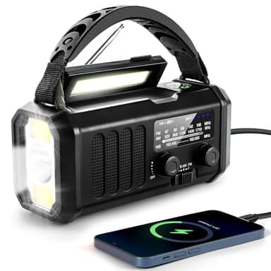 10000mAh Emergency NOAA/AM/FM Weather Radio, Type-C Charge, Solar Charging, SOS, 3 Modes LED Torch, Reading Lamp, Compass for Outdoor Survival (Black) - Image 1