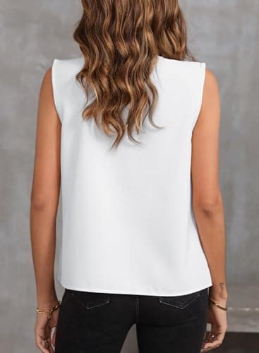 EVALESS Sleeveless Blouses for Women Dressy Casual Summer Pleated V Neck Work Tank Tops Trendy 2025 White M - Image 4