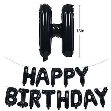 TONIFUL Black Happy Birthday Balloons Banner 16 Inch Mylar Foil Letters Birthday Sign Banner Bunting Reusable for 30th 40th 50th 60th Adults and Halloween Supplies - Image 2