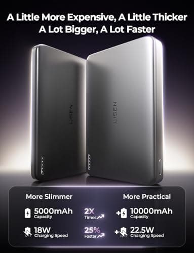 LISEN 0.5‘’ Ultra Slim MagSafe Portable Charger,10000mAh Wireless Card Slim MagSafe Battery Pack iPhone 17 Air Accessories,Magnetic Power Bank for iPhone 17 Pro Max Plus Air/16/15/14/13/12，Obsidian - Image 2